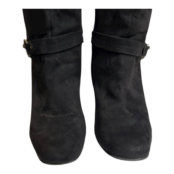 Pesaro Walker Black Suede Knee High Boots Size 8 Heeled Boots Silver Buckle - Picture 6 of 16